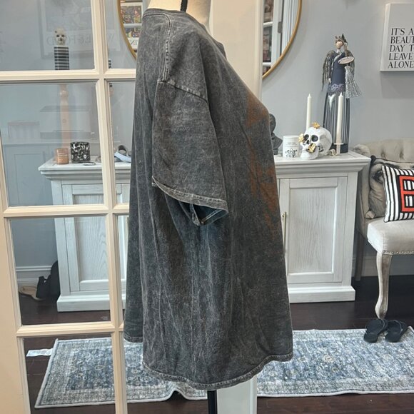 Junk Food Janis Joplin Grey Stone Washed Oversized Graphic Short Sleeve T-Shirt - Picture 5 of 7